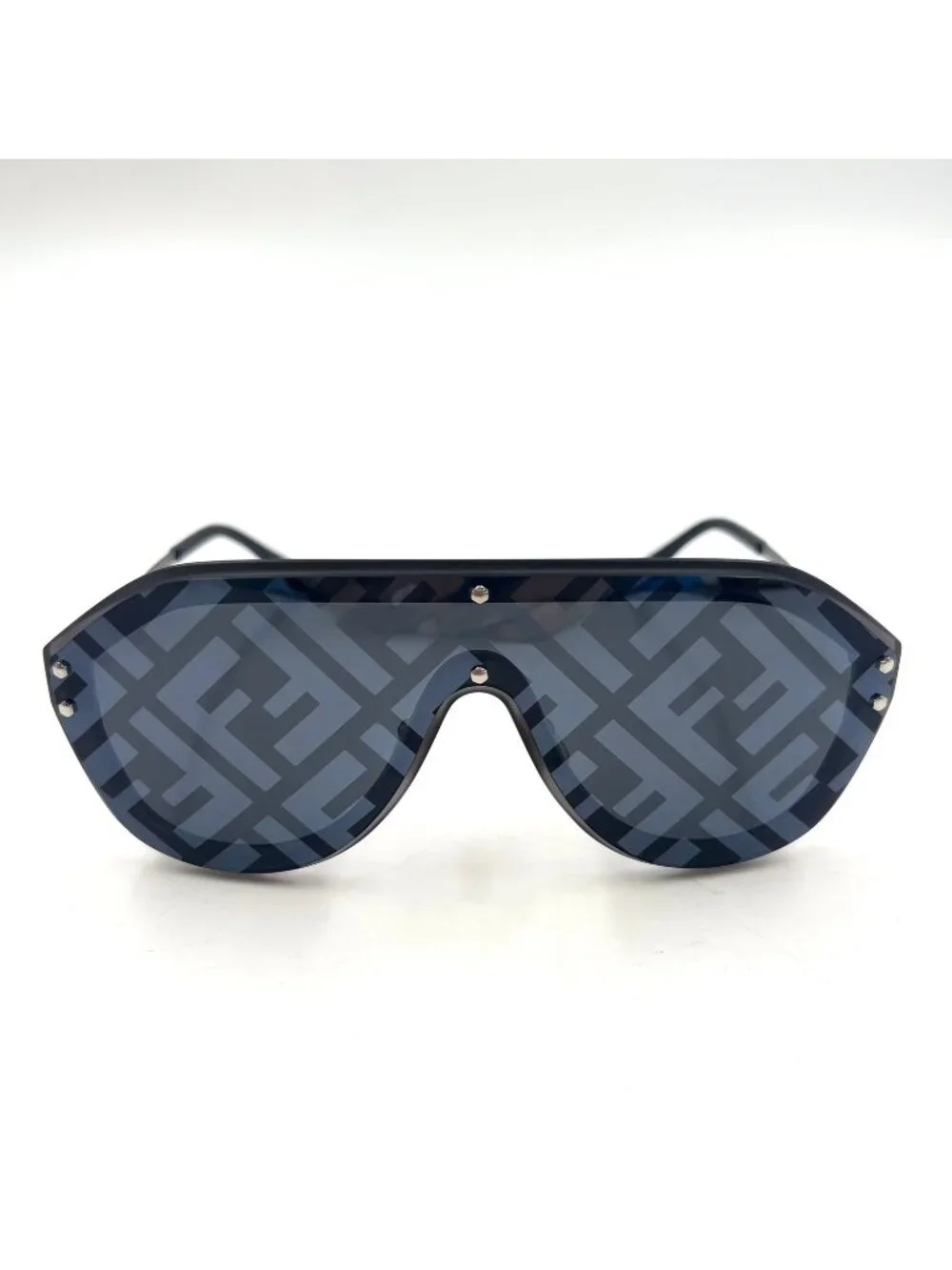 Fendi FF Logo Fabulous Acetate Metal Dark Gray Black Sunglasses Silver FF